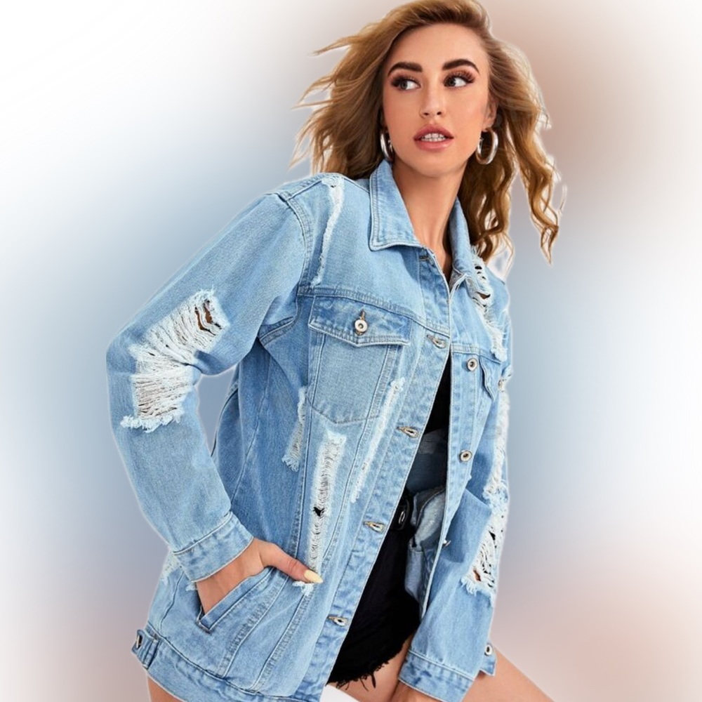 Vintage Jean jacket distressed , oversized , tags missing! - Picture 3 of 9